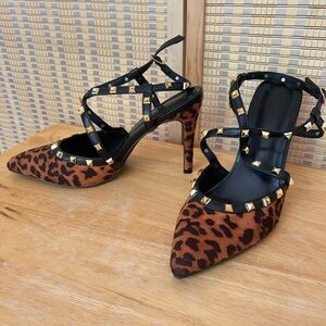NWOT SIZE 41 / approx 10 Leopard Print Studded Women's Heels (look for less)